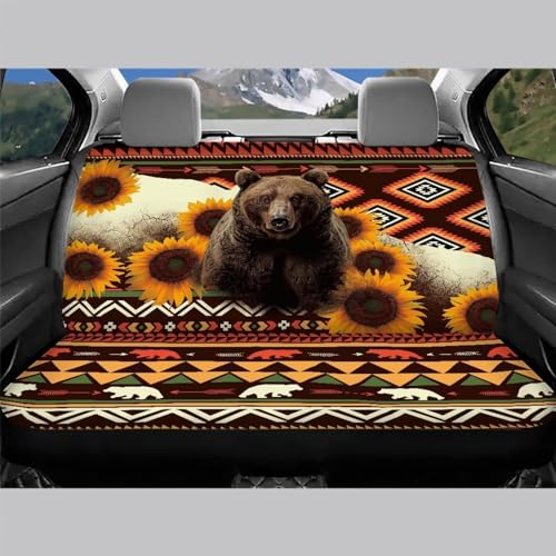 WELLFLYHOM Aztec Bear Car Seat Cover Rear Bench Seat Covers for Truck SUV Sunflower Universal Fit Car Accessories Brown Tribal Auto Bench Seat Cover - color: Aztec Bear