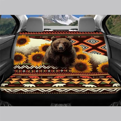 WELLFLYHOM Aztec Bear Car Seat Cover Rear Bench Seat Covers for Truck SUV Sunflower Universal Fit Car Accessories Brown Tribal Auto Bench Seat Cover - color: Aztec Bear