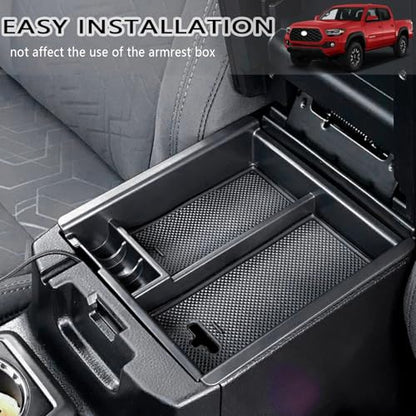 Center Console Organizer Tray Compatible with Toyota Tacoma Accessories 2016-2022 2023, Armrest Insert Container ABS Material Secondary Storage Box