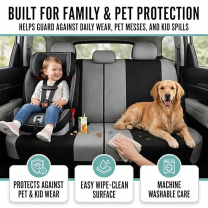 FH Group Universal Fit Gray Black Automotive Seat Covers Combo Set with Steering Wheel Cover and Seat Belt Pad fits Most Cars, SUVs, and Trucks (Airbag Compatible and Split Bench) - color: Gray/Black