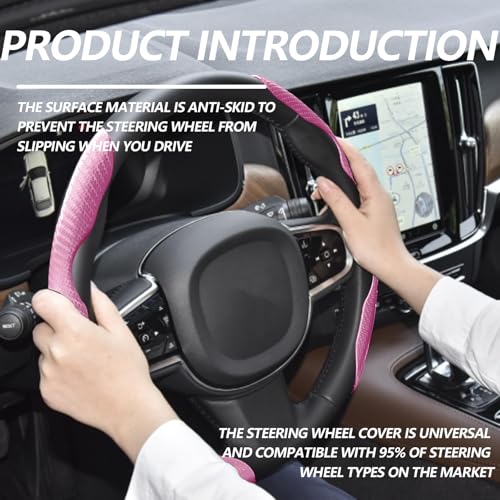 2pcs Universal Fit Carbon Fiber Steering Wheel Cover, Anti-Skid Steering Wheel Cover/Segmented Steering Wheel Protector/Car Interior Accessories (Plik) - color: Pink