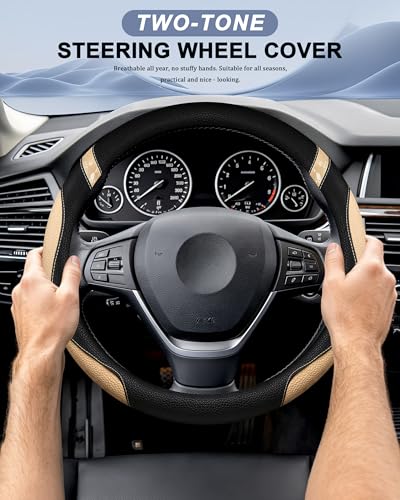 Steering Wheel Cover for Car Leather Universal Steering Wheel Covers for Men Women Fit Cars SUV Truck Pickup 15inch (Beige) - color: beige
