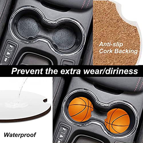 Basketball Absorbent Car Coasters,Cool Ceramic Cup Holders Coasters with a Finger Notch for Women Men 2.56"(2 Pieces) - color: Basketball