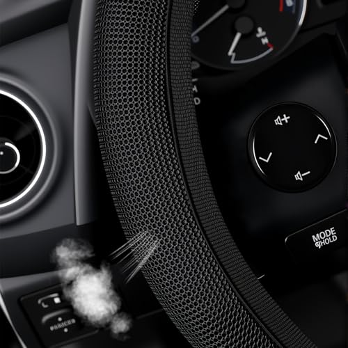 Black Mesh Steering Wheel Cover, Universal 15 inch, Elastic Stretch Microfiber Breathable Ice Silk Cover, Anti-Slip, Odorless, Sweat Absorption, Warm in Winter and Cool in Summer - color: Mesh Black