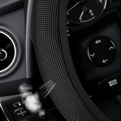 Black Mesh Steering Wheel Cover, Universal 15 inch, Elastic Stretch Microfiber Breathable Ice Silk Cover, Anti-Slip, Odorless, Sweat Absorption, Warm in Winter and Cool in Summer - color: Mesh Black