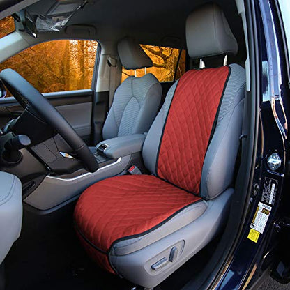 FH Group Car Seat Cushion – Faux Leather Single Front Seat Cover with Front Pockets, Airbag Compatible, Universal Fit Car Seat Cushion for Driver or Passenger Seat, SUV, Truck, Sedan & Van – Red - color: Red, style: Front Set