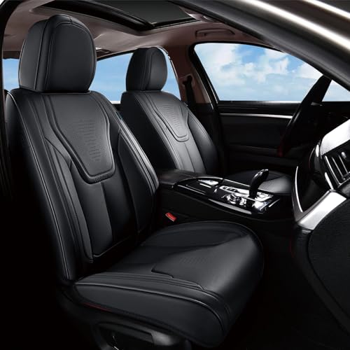 FLORICH Front Car Seat Covers, Luxury Waterproof Faux Leather Seat Covers Cushion, Black Car Seat Cover Protectors Universal Fit for Most 5 Seats Vehicles - Black - color: Jet Black, size: Frontpair