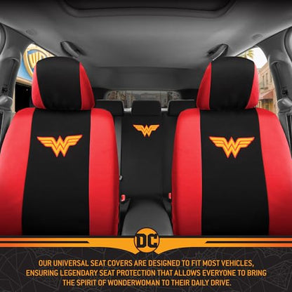 BDK Wonder Woman Car Seat Covers - Full 9 Piece Set - Warner Brothers Polyester Seat Protectors Black & Red - size: Full Set, style: Wonder Woman