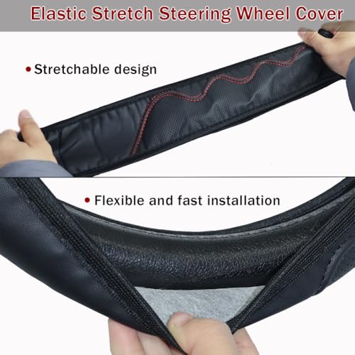Elastic Steering Wheel Cover Universal 14-15 inch Stretch Car Steering Wheel Covers Microfiber Leather Breathable Anti-Slip Durable Without Inner Ring Steering Wheel Protective - Black - color: black3
