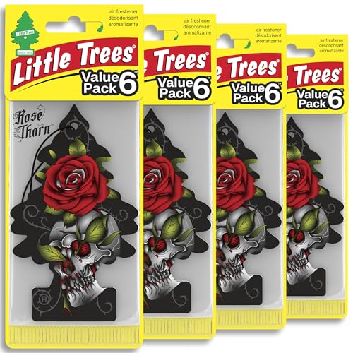 LITTLE TREES Car Air Freshener | Hanging Tree Provides Long Lasting Scent for Auto and Home | 24 Air Fresheners |Rose Thorn - color: Rose Thorn, size: 6 Count (Pack of 4)