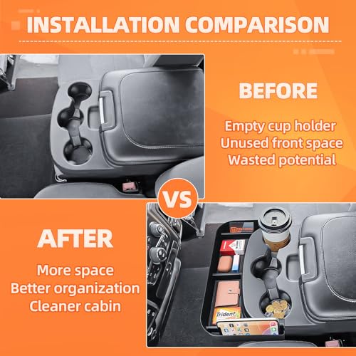 Cup Holder Center Console Organizer Compatible with 2013-2024 Dodge RAM(1500/1500 Classic/2500/3500) Accessories, Front Console Storage Box Tray [Only fit Jump Seat with 3 Cup Holders]