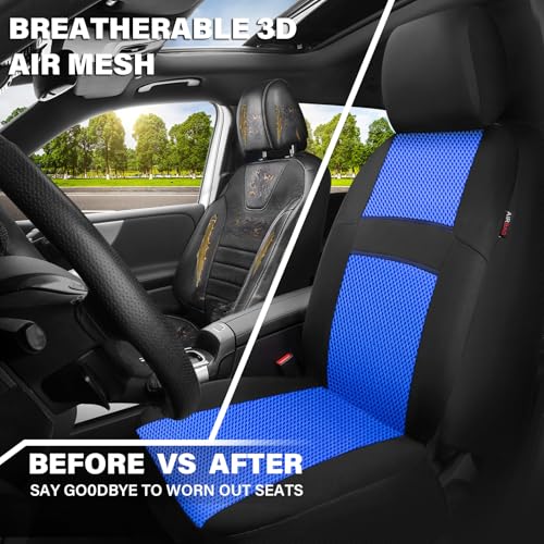 CAR PASS Car Seat Covers Front Seats Only, 3D Air Mesh Car Seat Cover with 5mm Composite Sponge Inside,Airbag Compatible Universal Fit SUV,Vans,sedans, Trucks, Automotive Interior Covers(Black Blue - color: Black Blue, size: Two Front