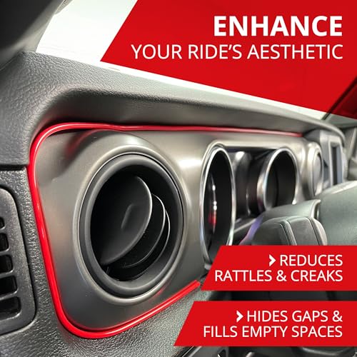 Car Gap Filler – 10 Ft Red Trim Molding - Made in USA – Award Winning Universal Car Interior Accessories for Dashboards, Panels, & Air Vents – Easy DIY Installation