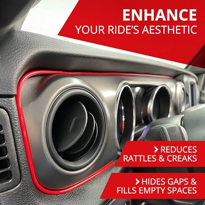 Car Gap Filler – 10 Ft Red Trim Molding - Made in USA – Award Winning Universal Car Interior Accessories for Dashboards, Panels, & Air Vents – Easy DIY Installation