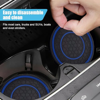 2PCS Car Cup Holder Coasters, 2.75 Inch Auto Non-Slip Anti Dust Cup Mats, Console Cup Holder Insert Coaster Auto Insulated Mats, Universal Interior Accessories for Most Cars (Blue) - color: Blue