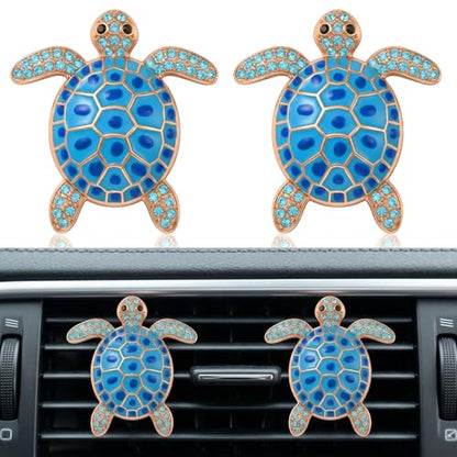Ouligay 2PCS Cute Sea Turtles Car Air Freshener Vent Clip, Sea Turtle Car Accessories, Blue Turtle Cars Vent Clips Rhinestone, Ocean Theme Interior Decoration for Women Girls