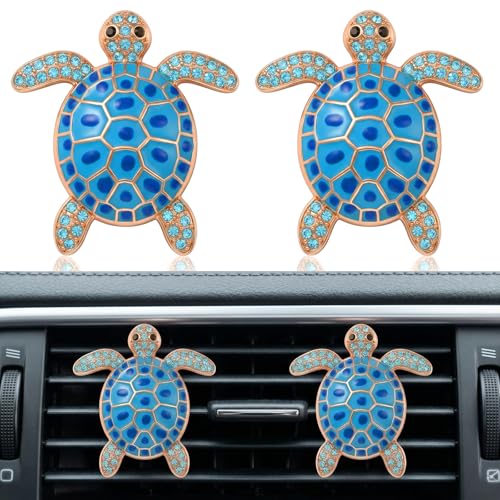 Ouligay 2PCS Cute Sea Turtles Car Air Freshener Vent Clip, Sea Turtle Car Accessories, Blue Turtle Cars Vent Clips Rhinestone, Ocean Theme Interior Decoration for Women Girls