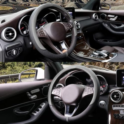 Breathable Steering Wheel Cover Microfiber Leather with Center Mark Design Universal Medium Size 14 1/2-15 Inch Gray and Black - color: Black and Gray Up, size: M (14.5"-15")