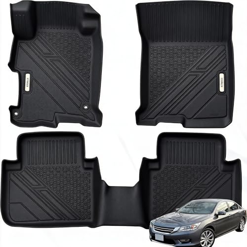 All Weather Floor Mat for Honda Accord Sedans 2013-2017, TPE Car Mat Full Set Front & Rear 3PCS,Custom Fit Floor Liners - Anti-Slip Waterproof Odorless Easy Clean - Black - size: Honda, style: 2013-2017 Honda Accord (Sedan)