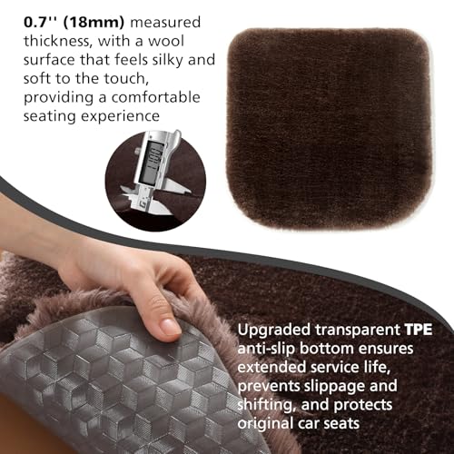 Faux Fur Car Seat Cushion 20 Inch, 18mm Medium Pile Seat Pad with Non-Slip TPE Backing for Cars, SUVs, Trucks, Office Chairs, Brown - color: Brown