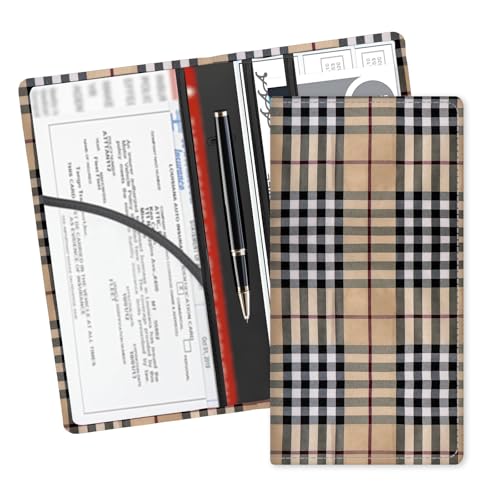 Leather Car Registration and Insurance Card Holder, Cute Car Accessories Vehicle Glove Box Car Organizer for Documents, Cards, License Luxury Brown Plaid - color: Luxury Brown Plaid
