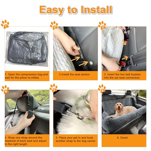 Large Dog Car Seat Under 100LBS,Dog Car Bed with Safety Tethers/Storage Pocket,Only for Back Seat-Gray - color: Dog Car Bed(Gray)