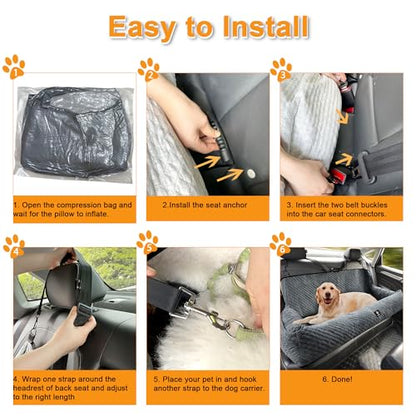 Large Dog Car Seat Under 100LBS,Dog Car Bed with Safety Tethers/Storage Pocket,Only for Back Seat-Gray - color: Dog Car Bed(Gray)