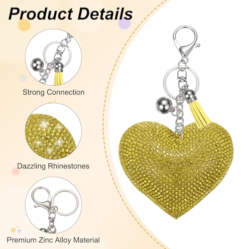 PATIKIL Rhinestone Keychains for Women, Cute Bling Heart Shape Purse Charm for Bag Handbags Car Keys - color: White-yellow