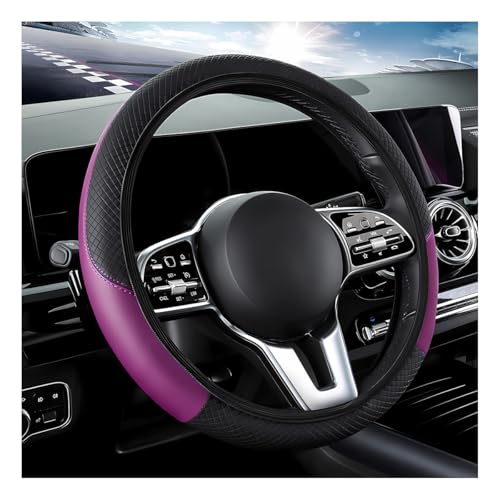 DXNQ Car Steering Wheel Cover, 15 Inch Carbon Fiber Leather Stitching Color Steering Wheel Protector, Anti-Slip Elastic Breathable Steering Wheel Cover Stylish Decor for Most Cars (Black&Purple, AD) - color: Black&Purple, AD