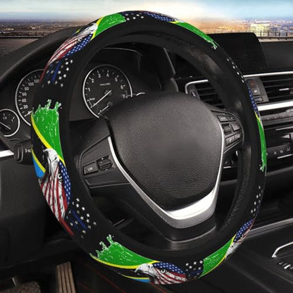 Tanzanian Flag America Eagle Breathable Neoprene Steering Wheel Cover - Anti-Slip Floral Design Universal Fit for Cars/Trucks/Suvs (14.5"-15" Inch) - color: Tanzanian Flag America Eagle