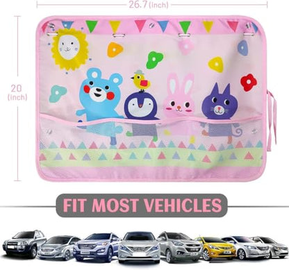 Car Sun Shade for Window Baby (2 Pack), Blackout Window Shades with Storage Net Pocket, 7 Suction Cups, Cute Patterns for Sun/Heat/UV Rays Block - color: Pink-Animals 2PC