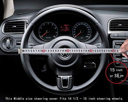 Microfiber Leather Car Steering Wheel Cover, Soft Padding, Durable, No Smell, Universal 15 Inch Steering Cover, Anti-Slip Embossing Pattern A, Black with Red Line - color: Red Line