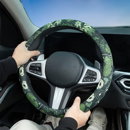 Sage Green Floral and Plant Steering Wheel Cover Auto Steering Wheel Protector, Anti-Slip, Breathable, Absorbing Sweat, Universal Plant Car Accessories 14.5–15 inch,Fit for Most Car, Trucks, SUV - style: Sage Green Floral and Plant