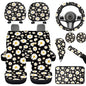 Daisy Flower Print Car Seat Covers Full Set 12 Pcs Car Accessories Set for Cars Seat Covers Armrest Cushion Cup Holders Headrest Cover Steering Wheel Cover for Women - color: Black Daisy