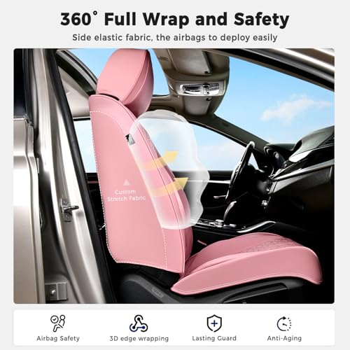 Huidasource Pink Car Seat Covers Full Set, Car Seat Covers Front and Rear Seat, Full Coverage Waterproof Leather Car Seat Cushion Cover Protector Universal Fit for Most Cars SUV Trucks