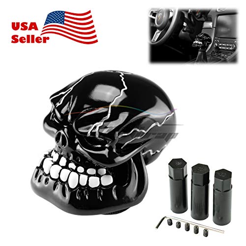 EZAUTO WRAP Black Universal Manual Wicked Skull Head Gear Stick Car Shift Knob Shifter Halloween - color: Black