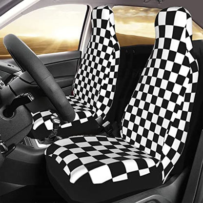 Black and White Racing Checkered Pattern Front Seat Covers 2 Pack, Vehicle Seat Protector Car Mat Covers, Fit Most Bucket Seats - color: Black And White Racing Checkered Pattern