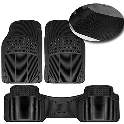 VaygWay Universal 3 Piece Heavy Duty Front and Rear Black Rubber Floor Mats - Premium Quality Trimmable Universal Fit All Weather Protection Floor Mats for Car Van SUV Truck - style: Front and Rear Car Floor Mat