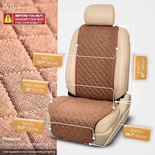 IVICY Faux Linen Front Car Seat Cover – Non-Slip Bucket Seat Protector for Most Cars, SUVs, Vans & Trucks – 1 Seat Cover, Machine Washable, Side-Airbag Friendly, Light Brown - color: BROWN WS LN