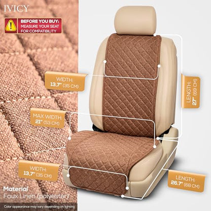 IVICY Faux Linen Front Car Seat Cover – Non-Slip Bucket Seat Protector for Most Cars, SUVs, Vans & Trucks – 1 Seat Cover, Machine Washable, Side-Airbag Friendly, Light Brown - color: BROWN WS LN
