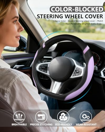 D-Shaped Flat Bottom Steering Wheel Cover for Women Girl, Stylish Car Accessory Non-Slip Car Interior Accessories (Purple)