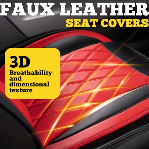 LINGVIDO Car Seat Covers Full Set (5 Seats) - Premium Perforated Nappa Leather, Waterproof Shield, Omni-Adapt Fit SUVs Sedans, Ultimate Family & Pet Protection - color: Black & Red, size: Full Set (5 Seats)