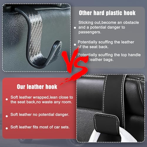 Leather Car Purse Hooks with Larger Strap Holder Purse Hook Purse Holder for car car seat Back Hooks Automotive seat Back Organizer headrest Hooks for Bags and Purse (Black, 2pcs)
