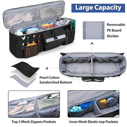Car Trunk Organizer Compatible with Toyota FJ Cruiser 2007-2021, Rear Storage Bag with 3 Pieces of 1.5” Wide Hook&Loop Tapes, 2 Adjustable Hanging Loops, Multiple Pockets, Black