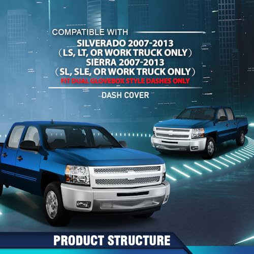 PIT66 TPE Dash Cover Dashboard Panel, Dual Glovebox Style Only Fit Chevy Silverado/GMC Sierra 2007 2008 2009 2010 2011 2012 2013 Dashes Bezel Black - size: 2007-2013 Silverado/Sierra(Black)