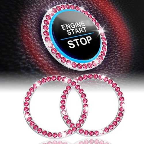 LivTee 2 PCS Crystal Rhinestone Car Engine Start Stop Decoration Ring, Bling Car Interior Accessories for Women, Push to Start Button Cover Sticker, Automotive Decals, Red - color: Red