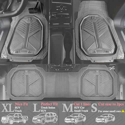 CAR PASS Heavy Duty Rubber Car Mats, Deepdish All Weather Floor Mats for Car Full Set, Universal Automotive Mats Trim to Fit for Sedans SUVs Trucks, Waterproof Anti-Slip Deep Tray 3 Pieces Light Gray - color: Gray Light