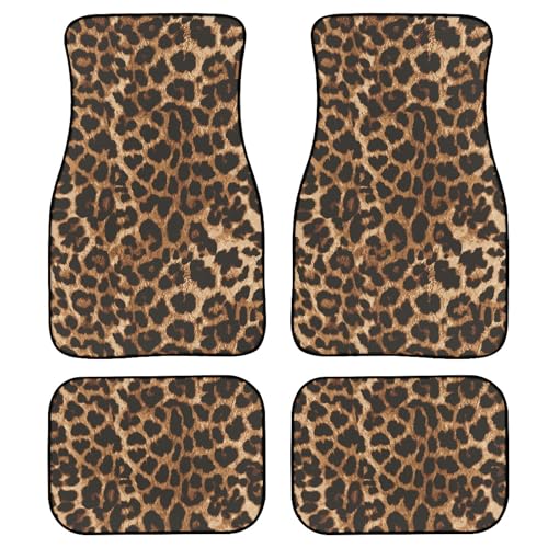Brown Leopard Print Car Floor Mats Carpet Universal Abstract Cheetah Pattern Wild Animal Skin Texture Floor Mats for Cars Vehicle Front Rear Foot Rugs Cute Car Accessories for Trucks - color: Brown