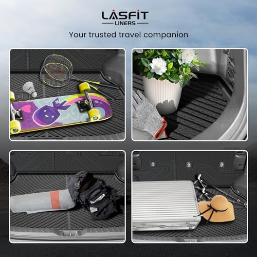 LASFIT Cargo Trunk Mat with Backrest Mats for Toyota RAV4 2025 2024 2023 2022 2021 2020 2019 (Include Hybrid) All Weather TPE Rear Cargo Liner Custom Fit Waterproof RAV 4 Accessories, Black
