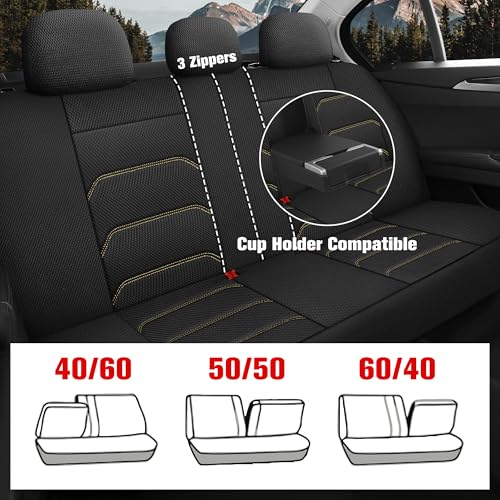3D Air Mesh Car Seat Covers Full Set,Breathable Seat Covers for Cars,Split Bench Compatible,Universal Fit for SUV,Vans,sedans, Trucks, Automotive Interior Covers(5-Seat Black/Beige)